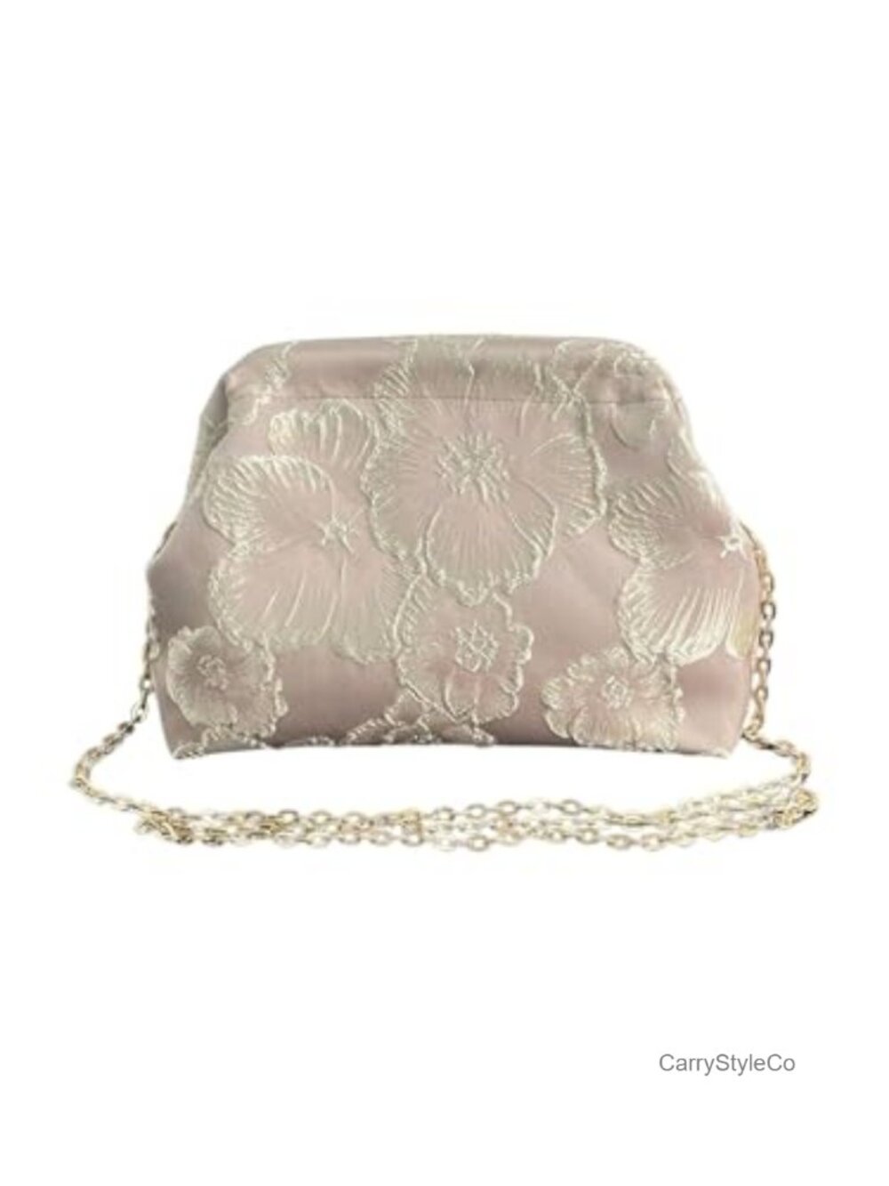 Floral Embroidered Clutch Evening Bag with Kiss Lock and Removable Chain